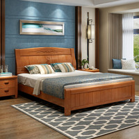 欧宝美实木床新中式卧室床婚床单人床双人床橡木床1.5米原木色