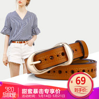 时尚风格袋鼠 (BANDICOOT)皮带女士韩版简约腰带女装饰时尚针扣小ck牛皮细腰裤带 R190011W-09 黄棕色 均码