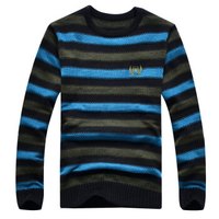 吉普盾 针织衫男士圆领条纹毛衣男装商务休闲针织衫 D9306 黑色 L