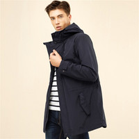 佐丹奴(Giordano) 男装风衣 简约防风魔术贴中长款连帽风衣01077743 66标志海军蓝色 小码(165/92A)
