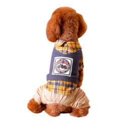 hoopet 华元宠具 小型犬秋冬格子衬衫藏青色印花四脚装2XL *5件