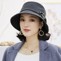 677888礼帽女冬季帽子盆帽秋冬天渔夫帽英伦风日系春秋季蝴蝶结秋天韩版潮流 灰色 可调节