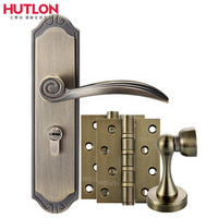 汇泰龙(Hutlon)中式简约卧室房门锁室内木门锁套餐 DS-8881 1青古铜面板锁+2开平合页+1门吸