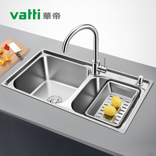 华帝(vatti)304不锈钢水槽双槽 拉丝不锈钢洗菜盆 厨房水槽 厨房洗碗盆091205(820*450*220)