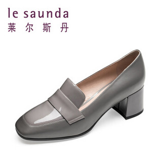 le saunda 莱尔斯丹 时尚优雅通勤OL职业复古圆头套脚高跟女单鞋 LS 9T58501 灰色 36