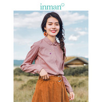 茵曼（INMAN）文艺休闲棉质少女甜美绣花长袖衬衣衬衫女 18840|11150 粉色 M