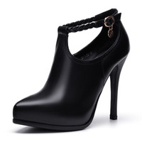 Universe 浓情漫宇 细高跟尖头深口防水台女士单皮鞋C232 黑色37