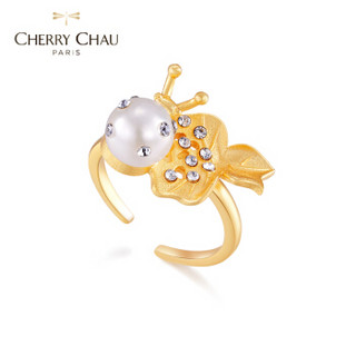 CHERRY CHAU 镀18K金蜗牛角 开口戒指女淡水珍珠 日韩版时尚饰品 金色