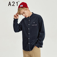 A21 秋冬男装长袖衬衫时尚小圆领灯芯绒衬衫暖男风时尚潮流 4841170001 宝蓝 170/84A/M