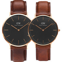 丹尼尔惠灵顿(Daniel Wellington)DW手表情侣对表金边棕色皮带男黑表+金边棕色皮带女黑表(2支装)