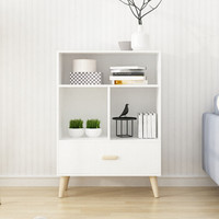 普拉塔（PULATA）书柜 书架北欧简约实木腿带抽屉书橱 多功能储物收纳柜子 三层四格文件柜 暖白色 PLT9122