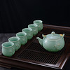 洁雅杰茶具套装整套陶瓷礼盒装中式茶具7件套（1茶壶+6茶杯）提梁大容量茶具套装 青葱
