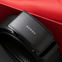 红谷皮带男自动扣男士皮带头层牛皮腰带男商务休闲男裤带   H2111172漆黑 漆黑 120