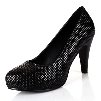 Universe 浓情漫宇 细高跟浅口牛皮工作女单鞋C058 黑色35