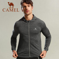 骆驼（CAMEL）运动服健身外套男健身房跑步篮球训练服透气弹力紧身运动连帽上衣 A7W2X3129 灰色 XL