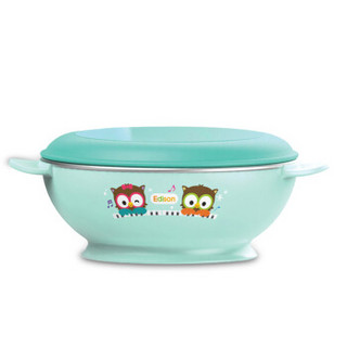 韩国爱迪生（Edison）宝宝辅食汤碗儿童不锈钢餐具婴幼儿家用防滑碗带盖（蓝色390ML)