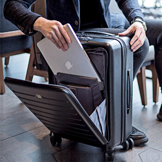 SWISSMOBILITY 瑞动 MT-5288-02T00 轻商务旅行箱前开盖拉杆箱 男女万向轮开口登机箱小米颗粒纹行李箱 20英寸 5288曜岩黑
