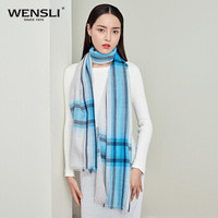 万事利2018新款羊绒女士围巾披肩两用 羊绒围巾 素格 蓝色