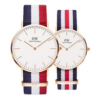 丹尼尔惠灵顿（Daniel Wellington）DW情侣对表金边红白蓝三色尼龙男表+金边红白蓝三色尼龙女表（2支装）