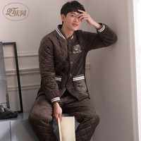 庆同（QingTong）秋冬夹棉睡衣男士长袖可外穿休闲运动家居服套装 3378012 深绿 XXL