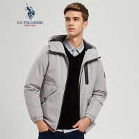 U.S. POLO ASSN. 羽绒服 男冬季加厚美式休闲青年男士连帽外套羽绒服 P01640044 灰色 XL/180