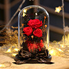 花逅 永生花玻璃罩礼盒三朵玫瑰送女友送给老婆带夜灯同城速递520表白情人节礼物
