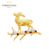 CHERRY CHAU 一鹿有你 麋鹿树枝灵动造型异形珍珠胸针女 气质别针 圣诞节礼物送女友