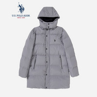 U.S. POLO ASSN. 男羽绒服 加厚外套可拆卸帽中长款连帽羽绒服 AYRMD-58504 灰色 XL/180