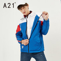 A21 秋冬男装合体连帽长袖开胸风衣外套清晰字母印花点缀 4841114000 蓝色 180/92A/XL