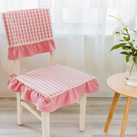 锦色华年格调春天小格子坐垫 椅垫 椅套 欧式餐桌布套装 粉色荷叶花边款 1个椅垫+1个椅背套特惠套餐