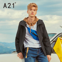 A21 秋季男装纯色连帽风衣男撞色字母印花时尚百搭男外套 4831114024 黑色 165/80A/S