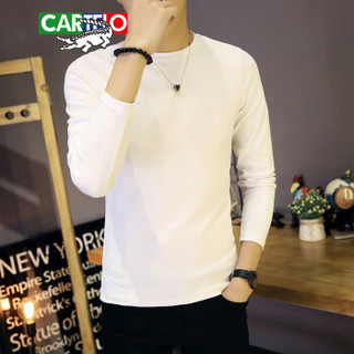 卡帝乐鳄鱼（CARTELO）T恤  男士时尚休闲纯色圆领打底衫T恤D303-T508白色L