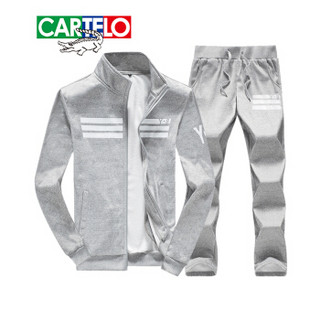 卡帝乐鳄鱼（CARTELO）长袖套装男士卫衣韩版立领休闲两件套运动套装 18210KE5018 灰色 M