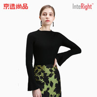 INTERIGHT女式羊毛一体成型基础款无缝圆领毛衫 黑色 S