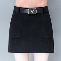 AUDDE 2018秋冬季新款女装新品毛呢半身裙女韩版高腰a字包臀裙大码短裙显瘦一步裙 HZ5072-8218 黑色 XXXL