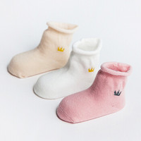 CHANSSON 馨颂 婴儿袜子宝宝精梳棉袜儿童袜子三双装 R014F2 米色+白色+粉色 12-14(S)(0-6个月)