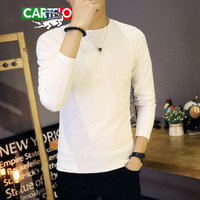 卡帝乐鳄鱼（CARTELO）T恤  男士时尚休闲纯色圆领打底衫T恤D303-T508白色3XL