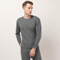 海之宁 秋衣秋裤男纯棉套装中老年舒适透气棉毛衫印花中厚爸爸线衣线裤防寒保暖 3215-1 圆领深灰 XXXL码