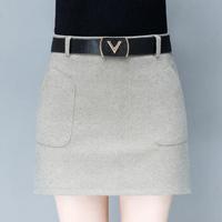 AUDDE 2018秋冬季新款女装新品毛呢半身裙女韩版高腰a字包臀裙大码短裙显瘦一步裙 HZ5072-8218 灰色 M