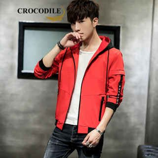 鳄鱼恤（CROCODILE）男士夹克 时尚休闲连帽男装长袖外套上衣男 98782182 红色 180
