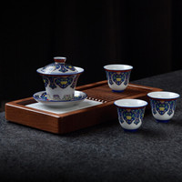 苏氏陶瓷 SUSHI CERAMICS 茶具珐琅彩茶杯子配花梨实木茶盘陶瓷描金功夫茶具套装带精美礼盒(三才盖碗)