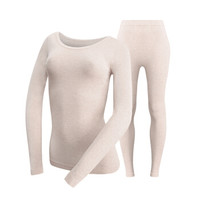 GANGSHA 港莎 秋衣秋裤女莫代尔棉无缝美体圆领蕾丝花边收腹提臀保暖内衣女士套装（80-130斤左右）中厚 D1856-BMY 卡其 均码