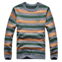吉普盾 针织衫男士圆领条纹毛衣男装商务休闲针织衫 D9306 灰色 M