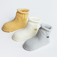 馨颂 婴儿袜子宝宝精梳棉袜儿童袜子三双装 R014F1 灰色+白色+黄色 16-18(L)(1-3岁)