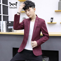 猫人(MiiOW)男士西服休闲时尚简约纯色单西便服外套QT815A-1802酒红色M