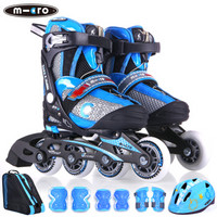 瑞士m-cro 溜冰鞋儿童全套装轮滑鞋男女可调直排轮旱冰鞋滑冰鞋  蓝色套餐L码