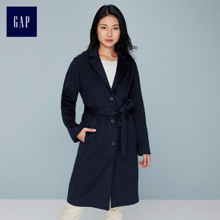 Gap旗舰店 女装羊毛毛呢大衣383382  2018新款秋冬装纯色系带翻领外套 海军蓝色 170/96A(M)