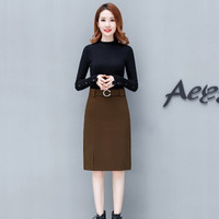 维迩旎 2018秋冬新款女装新品半身裙时尚女士短裙修身毛呢中裙包臀裙一步裙 HZD09-8689 焦糖色 L