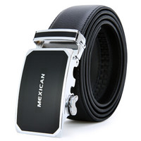 稻草人(MEXICAN)男士皮带自动扣商务休闲牛皮腰带百搭裤带黑色10146