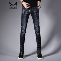 猫人（MiiOW）牛仔裤 男士时尚潮流系带纯色弹力牛仔长裤子A329-360深蓝色31